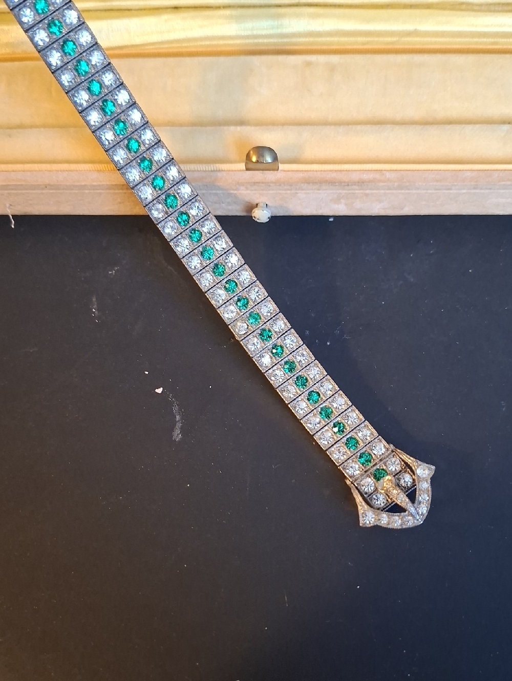 Art Deco DIAMONDBAR Sterling Silver Rhinestone Belt Bracelet In Original Box.